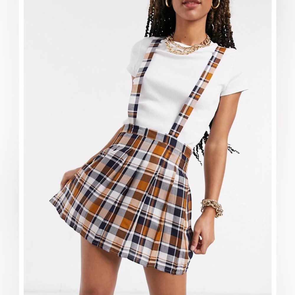 NWT ASOS Plaid Pinafore Dress Size 8
